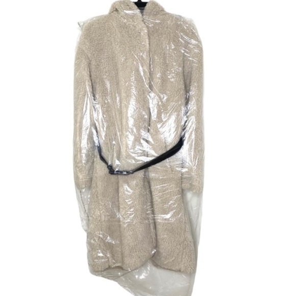 Ba&sh Paris Filip Hooded Teddy Faux Fur Long Ecru with Belt Coat Jacket NWT - Picture 10 of 15